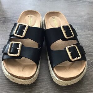 Soda Black Double Buckle Women's Sandals